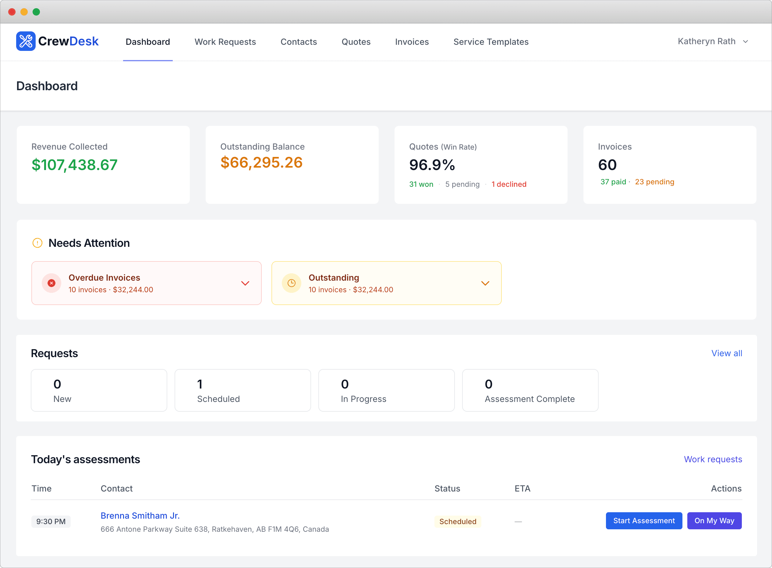 CrewDesk app dashboard